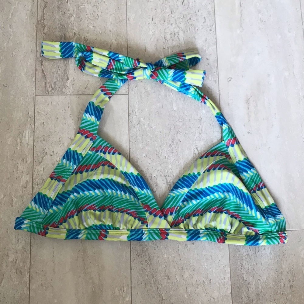 Aerie Halter Geometric Triangle Bikini Top Colorful Boho Beach Y2K Teal Large